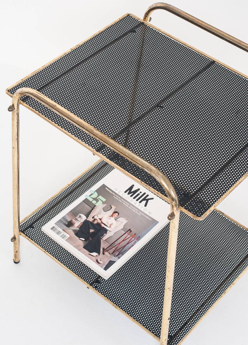 Vintage side table in gilded and painted iron. France, 1950s.