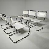 Set of 6 white cantilever dining chairs MR10 by Mies van der Rohe for Thonet, 1980s.