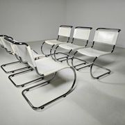 Set of 6 white cantilever dining chairs MR10 by Mies van der Rohe for Thonet, 1980s.