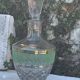 Green glass granite carafe and vintage gold edges 1950