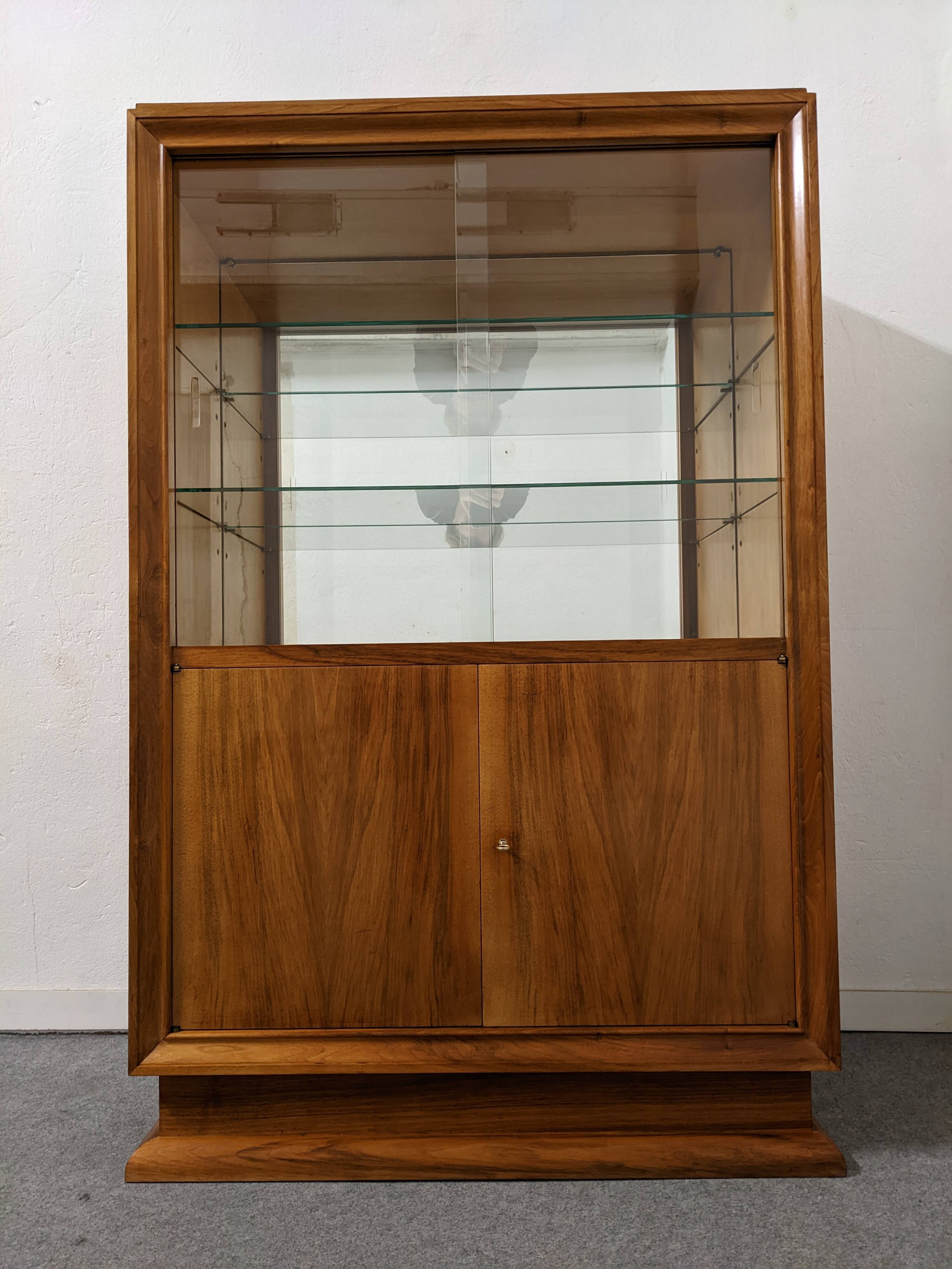 Art Deco style walnut display cabinet, France circa 1950