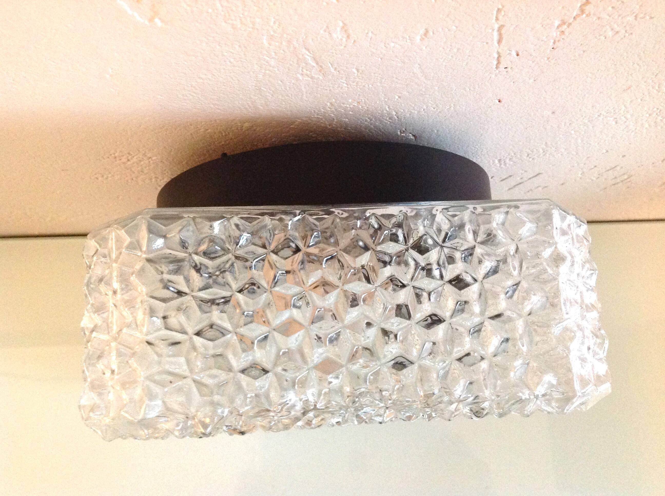 Square diamond-tipped glass ceiling light by RZB Leuchten / vintage 60s-70s