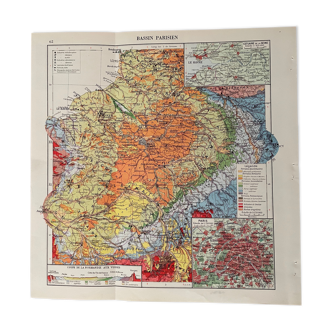 Ancicenne map of the paris basin paris from 1945