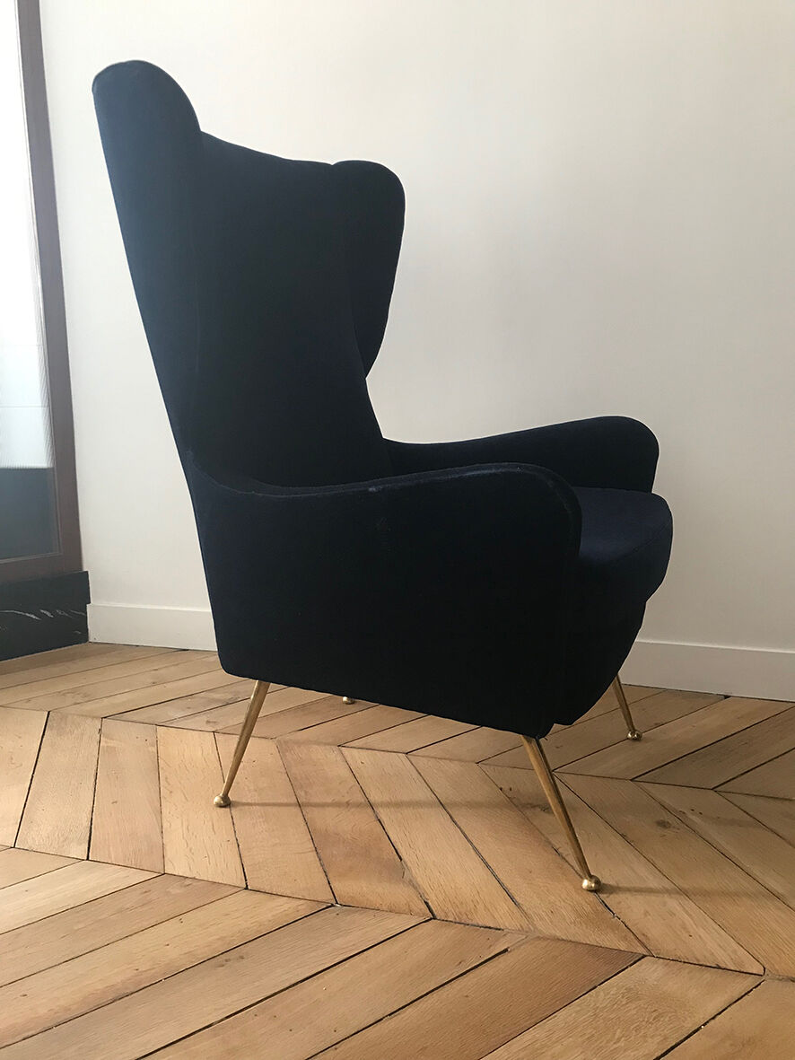 Pair of armchairs with velvet eared midnight blue , 1950's