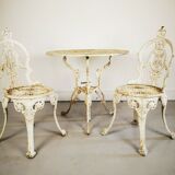 Vintage antique outdoor garden furniture cast metal table & 2 chairs