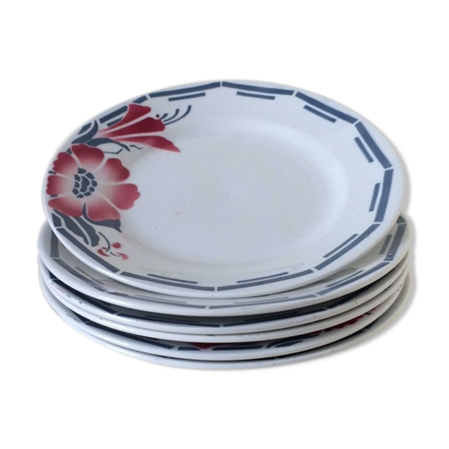 Series of six earthenware dessert plates