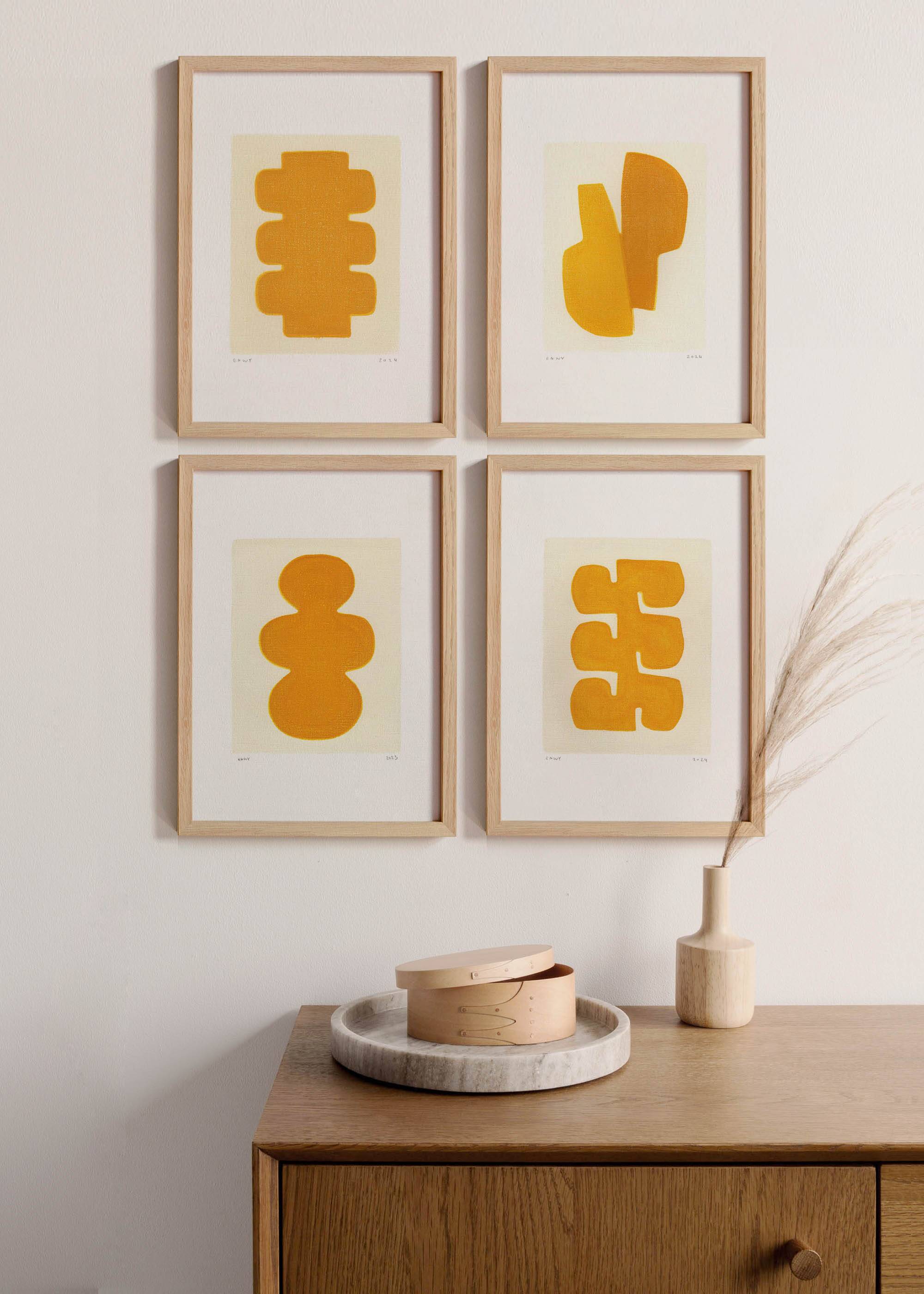 Four paintings - golden yellow - signed Eawy