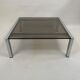 Vintage square coffee table chrome structure and smoked glass top