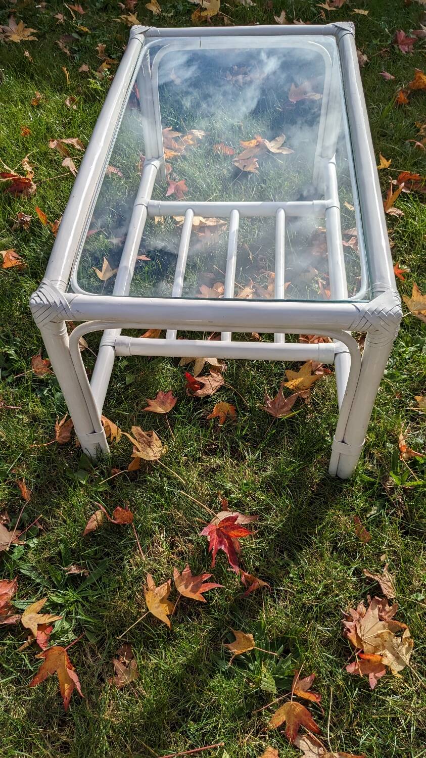 Vintage rattan and glass coffee table