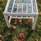 Table basse rotin et verre vintage