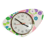 Vintage silent asymmetrical wall pendulum clock "Purple green pink flowers"