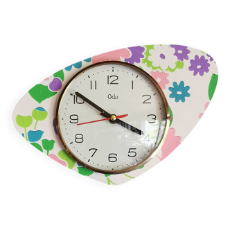 Vintage silent asymmetrical wall pendulum clock "Purple green pink flowers"