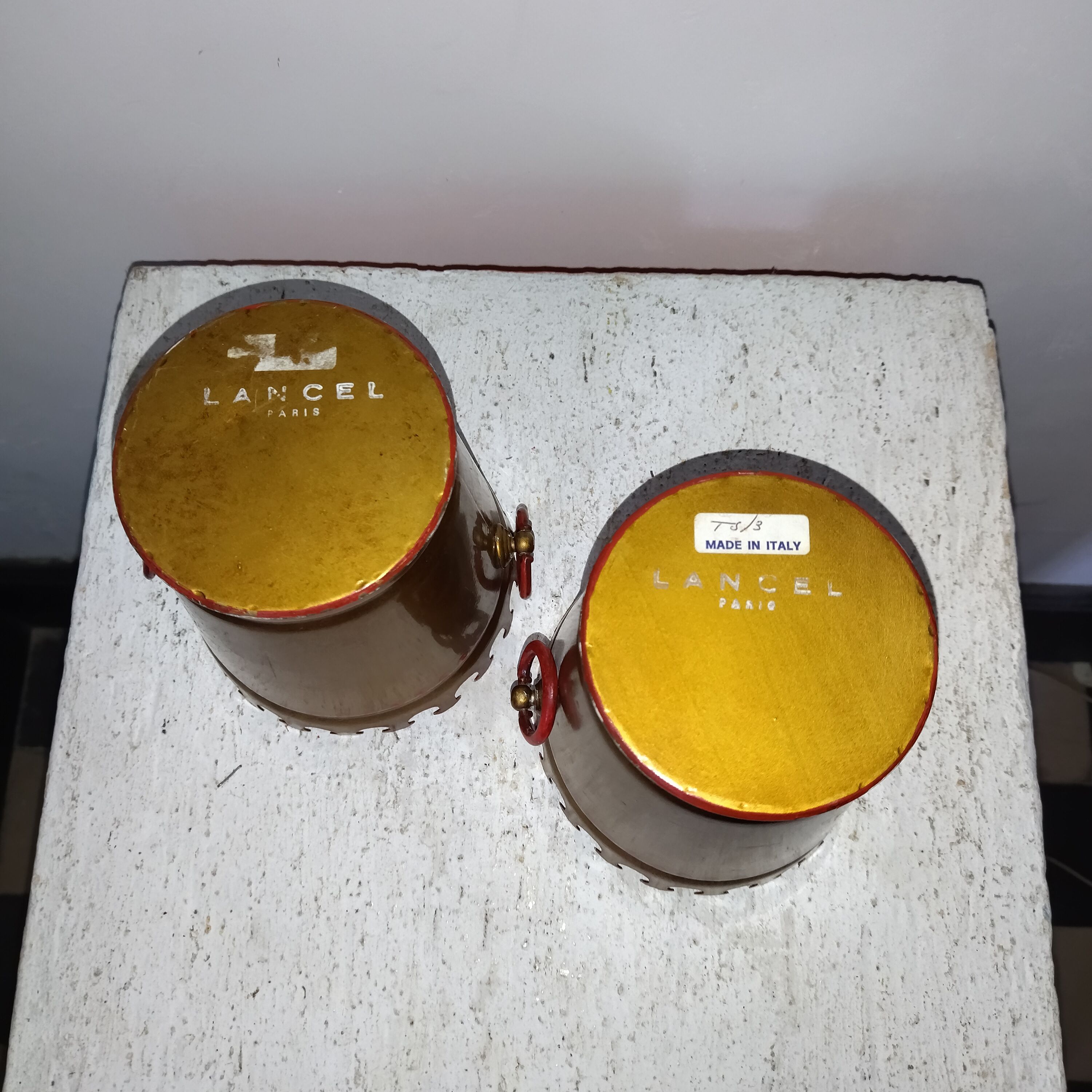 Pair of Lancel Paris metal pot covers