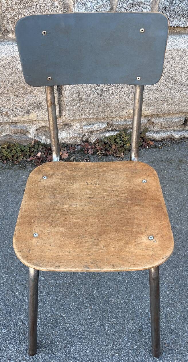 Vintage children's desk and its chair, Hitier spirit, 1950s modernist.