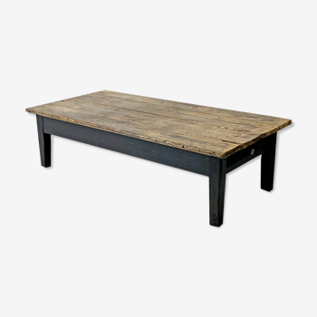 Antique blackened wood coffee table and varnished top