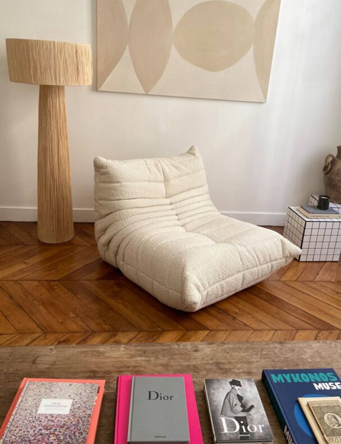 Togo Ligne Roset armchair by Michel Ducaroy in ecru bouclette