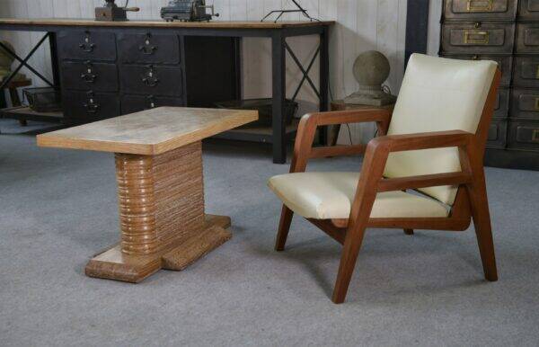 Modernist armchair in mahogany and skai 1940-1950