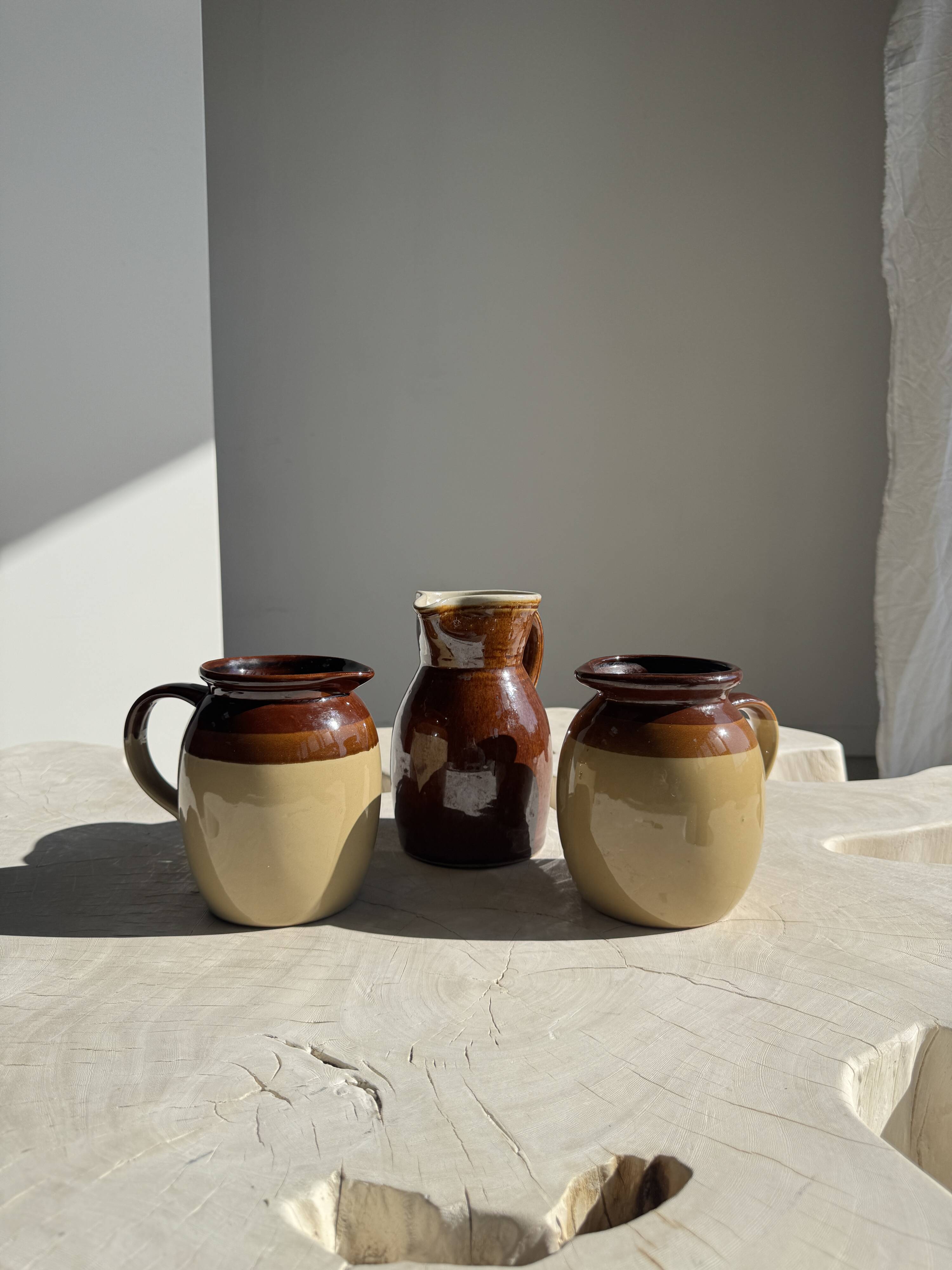Large brown glazed stoneware jug Grès du Berry Made in France H19