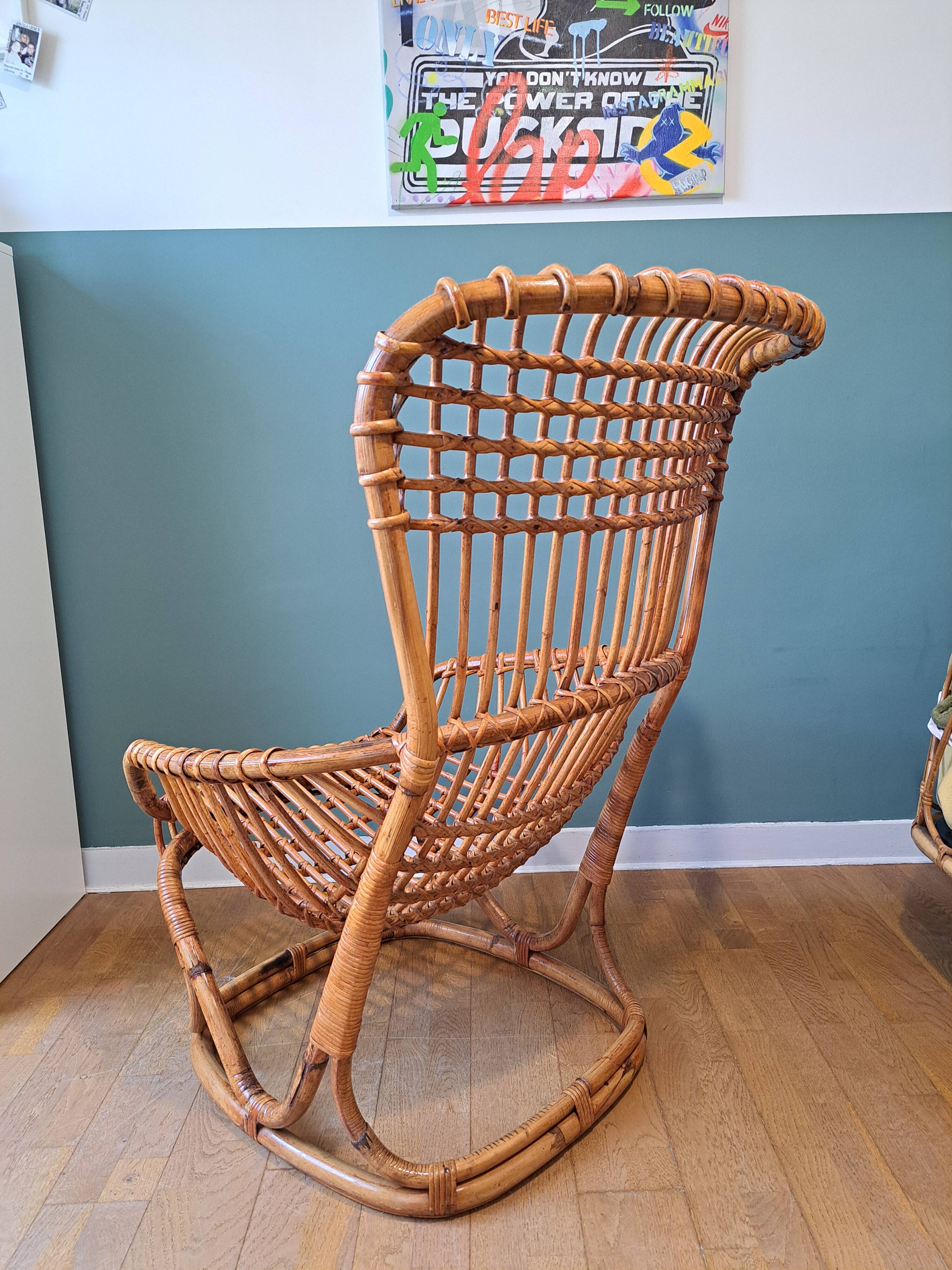 Rattan armchair by Tito Agnoli