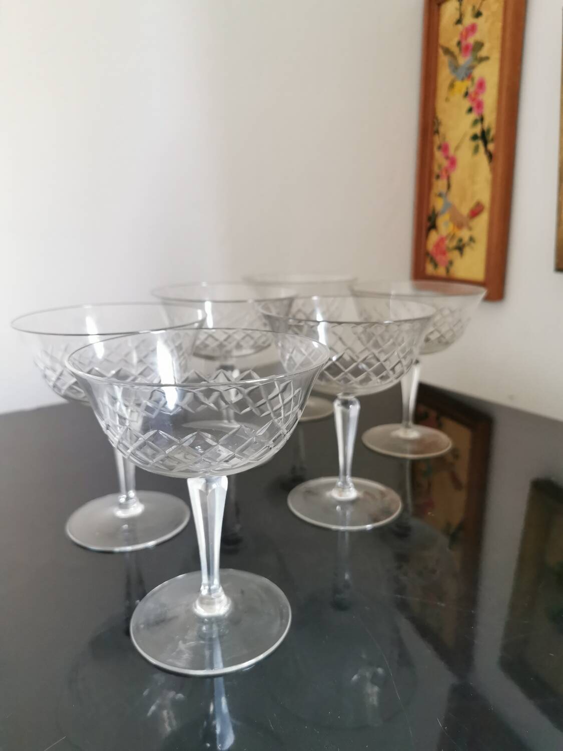 6 crystal champagne glasses