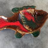 Plat à compartiments pour apéritif en céramique de vallauris  forme de poisson vintage 34 cm