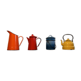 Decorative set of enameled kitchen appliances