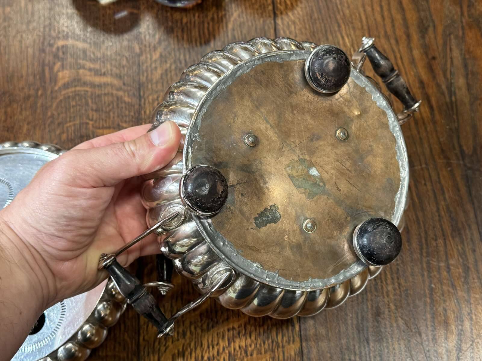 Pair of silver-plated hot plates from the 1950s.