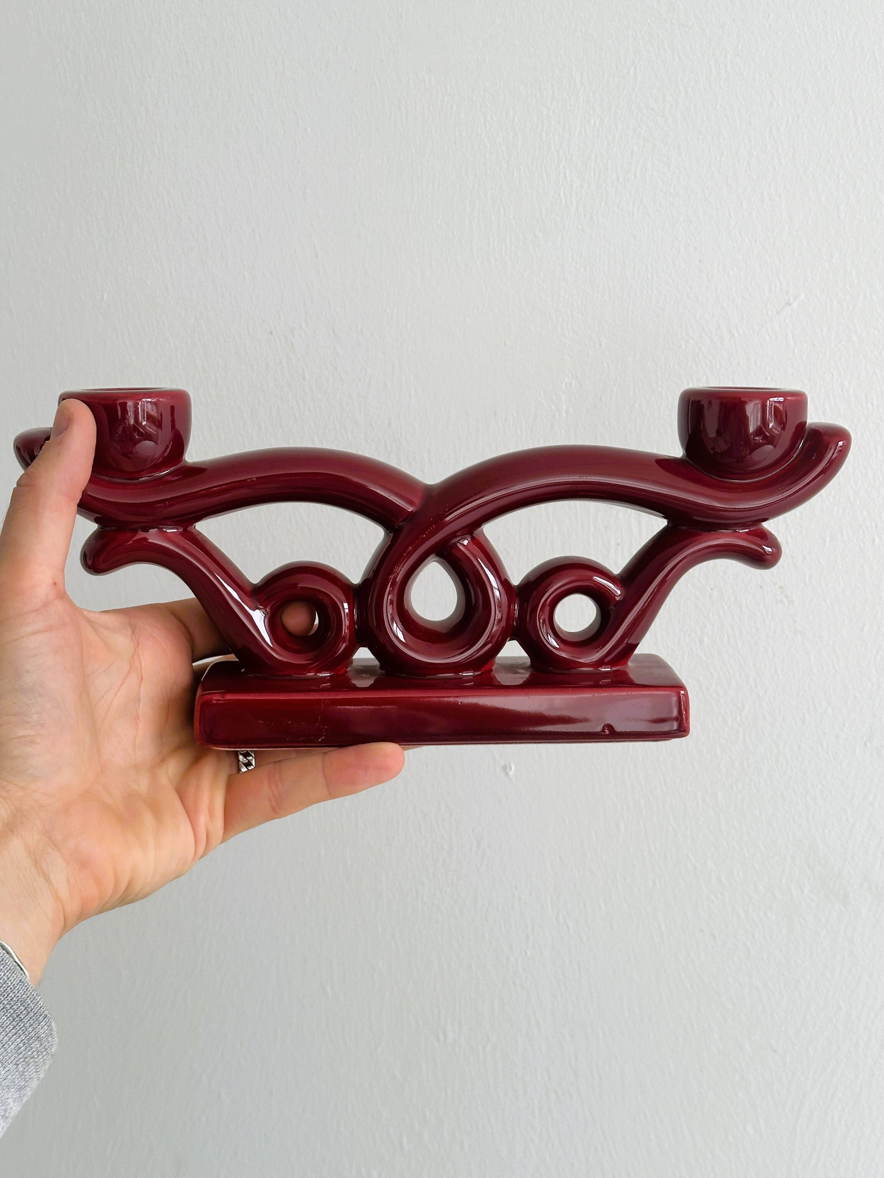 Vintage red ceramic candle holder
