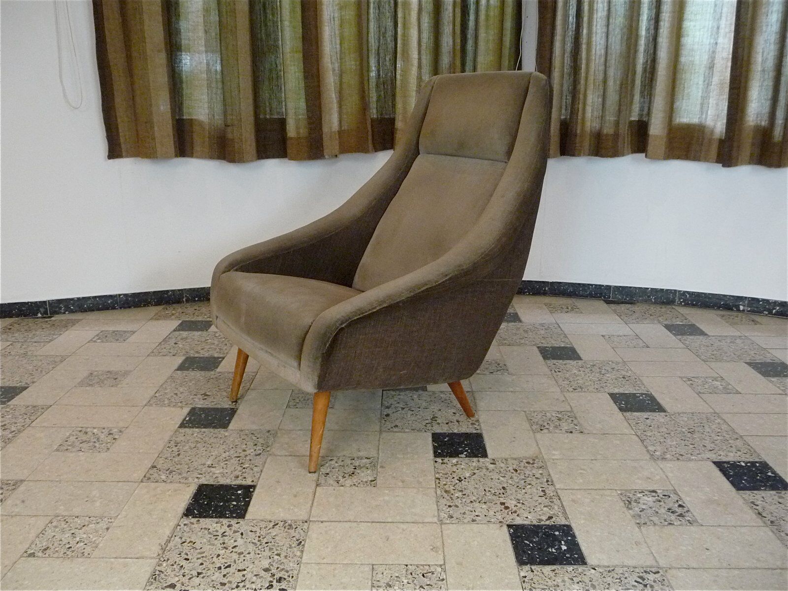 Mid-century mohair velvet high-back easy chair, Italy 1950s