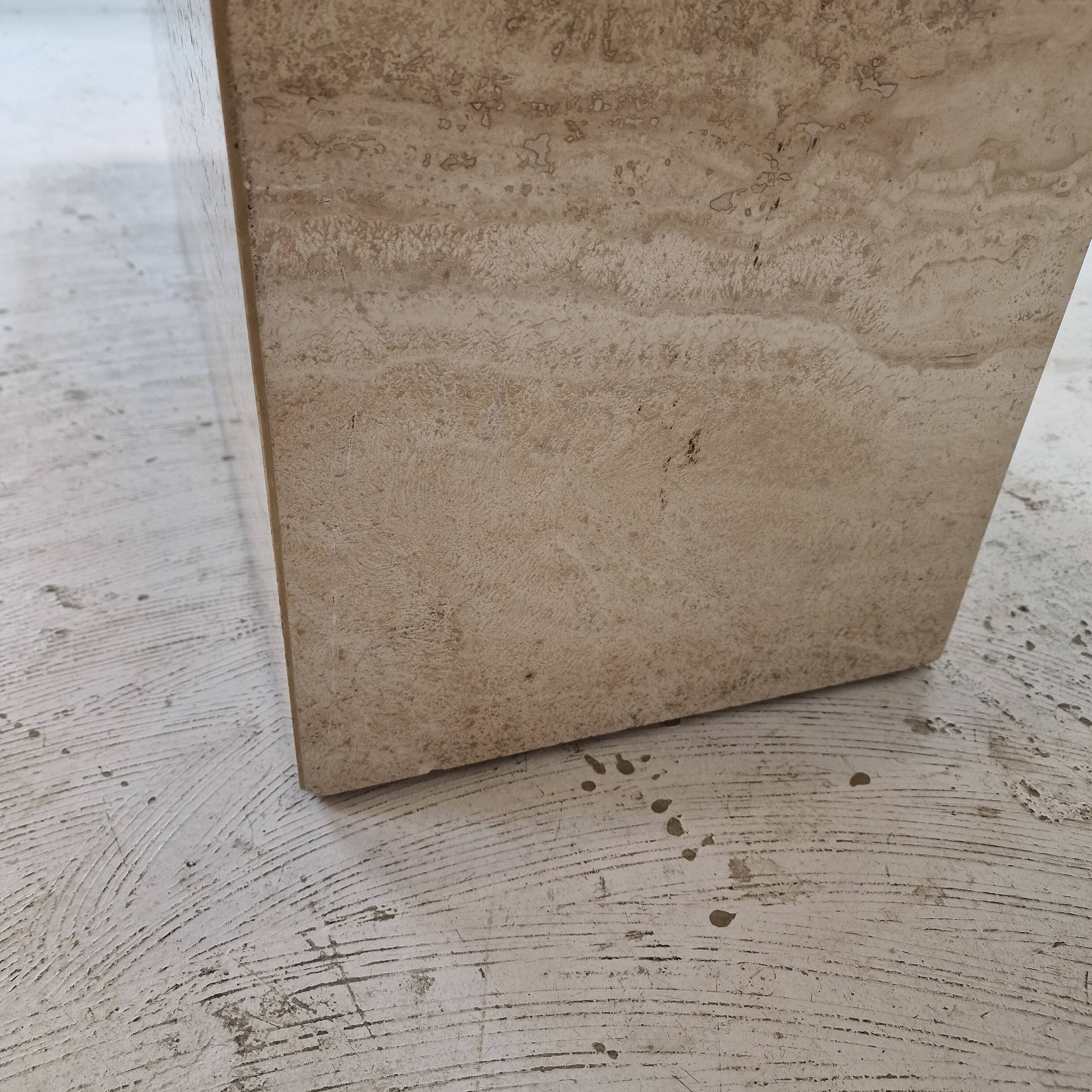 Rectangle Travertine Coffee or Side Table with Brass, Italy 1980s