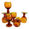 Six vintage amber glass stemware