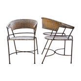 Paire de fauteuils en fer forgé et rotin