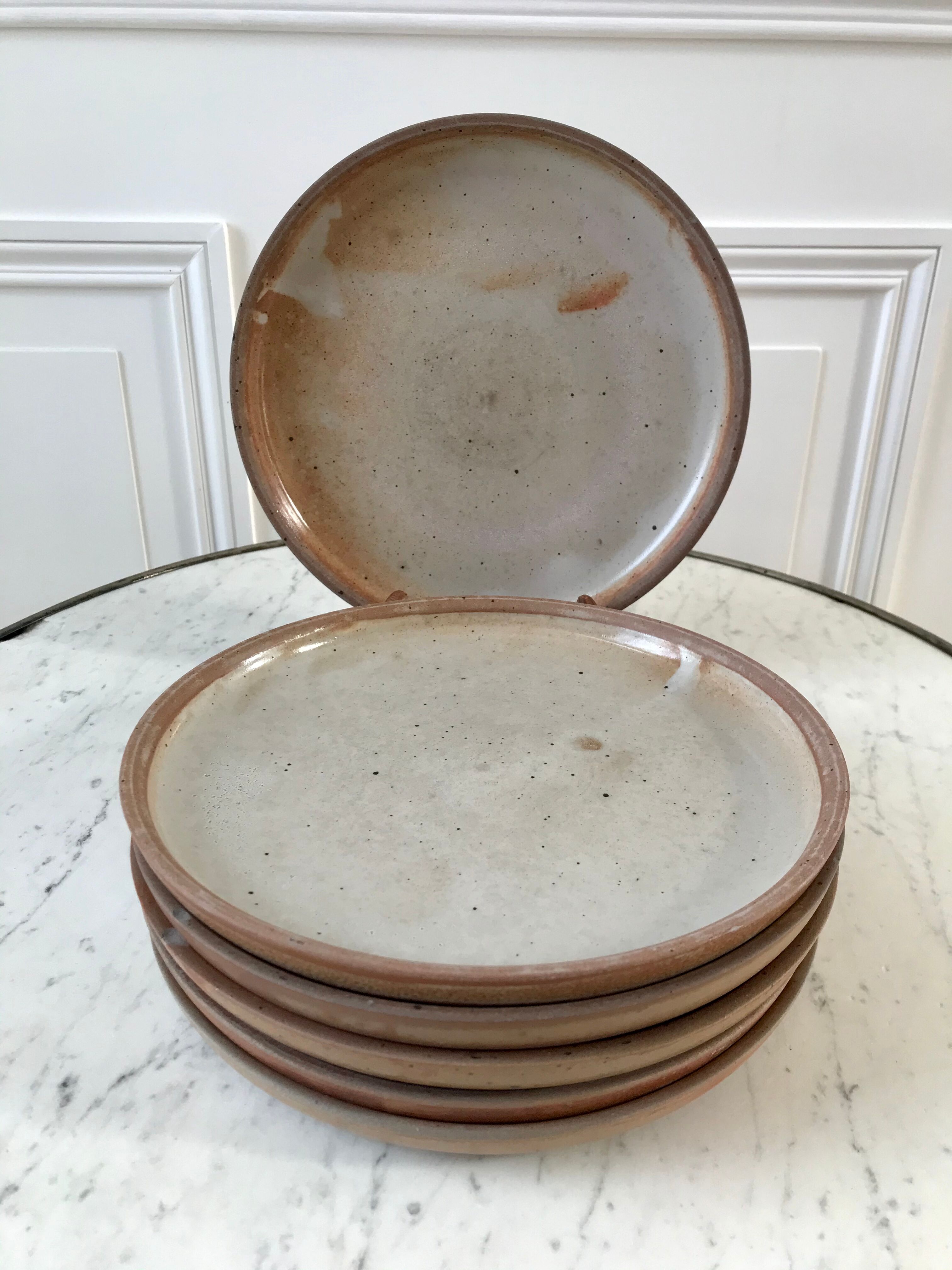 Set of 6 flat plates in artisanal sandstone 60s-70s