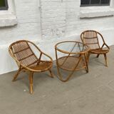 Set coffee table and rattan chairs