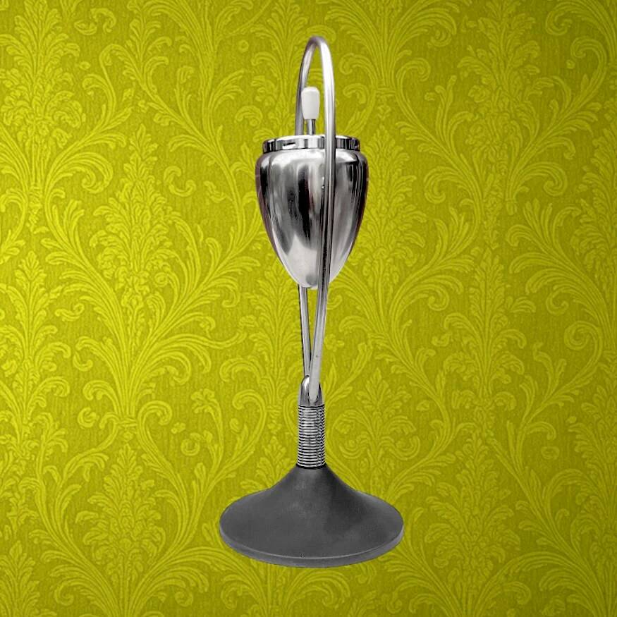 Space Age floor ashtray - chrome steel and cast iron with a rotating system, 1970s Mettawa style.