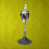 Space Age floor ashtray - chrome steel and cast iron with a rotating system, 1970s Mettawa style.