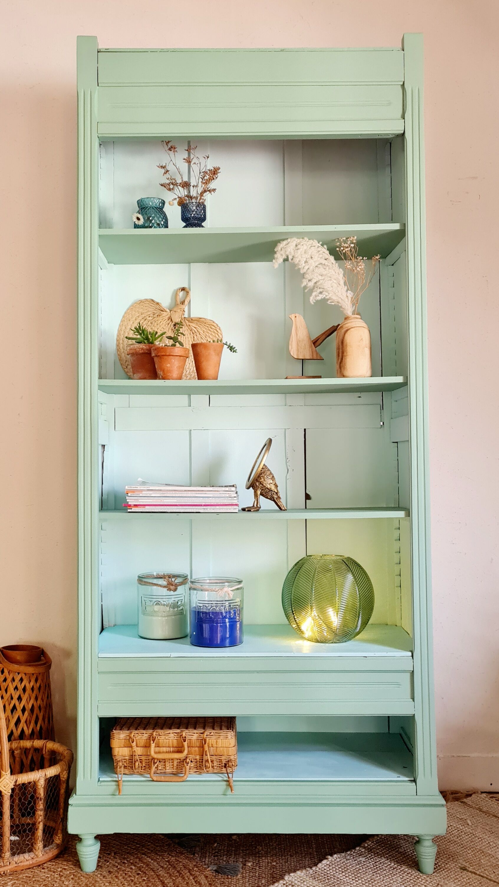 Green bookcase cabinet