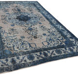 Handwoven overdyed anatolian 1970s 206 cm x 316 cm blue carpet