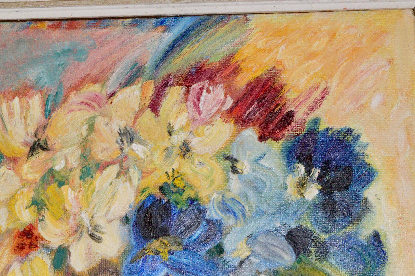 Original Swedish mid-century oil painting on panel "Flowers"