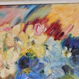 Original Swedish mid-century oil painting on panel "Flowers"