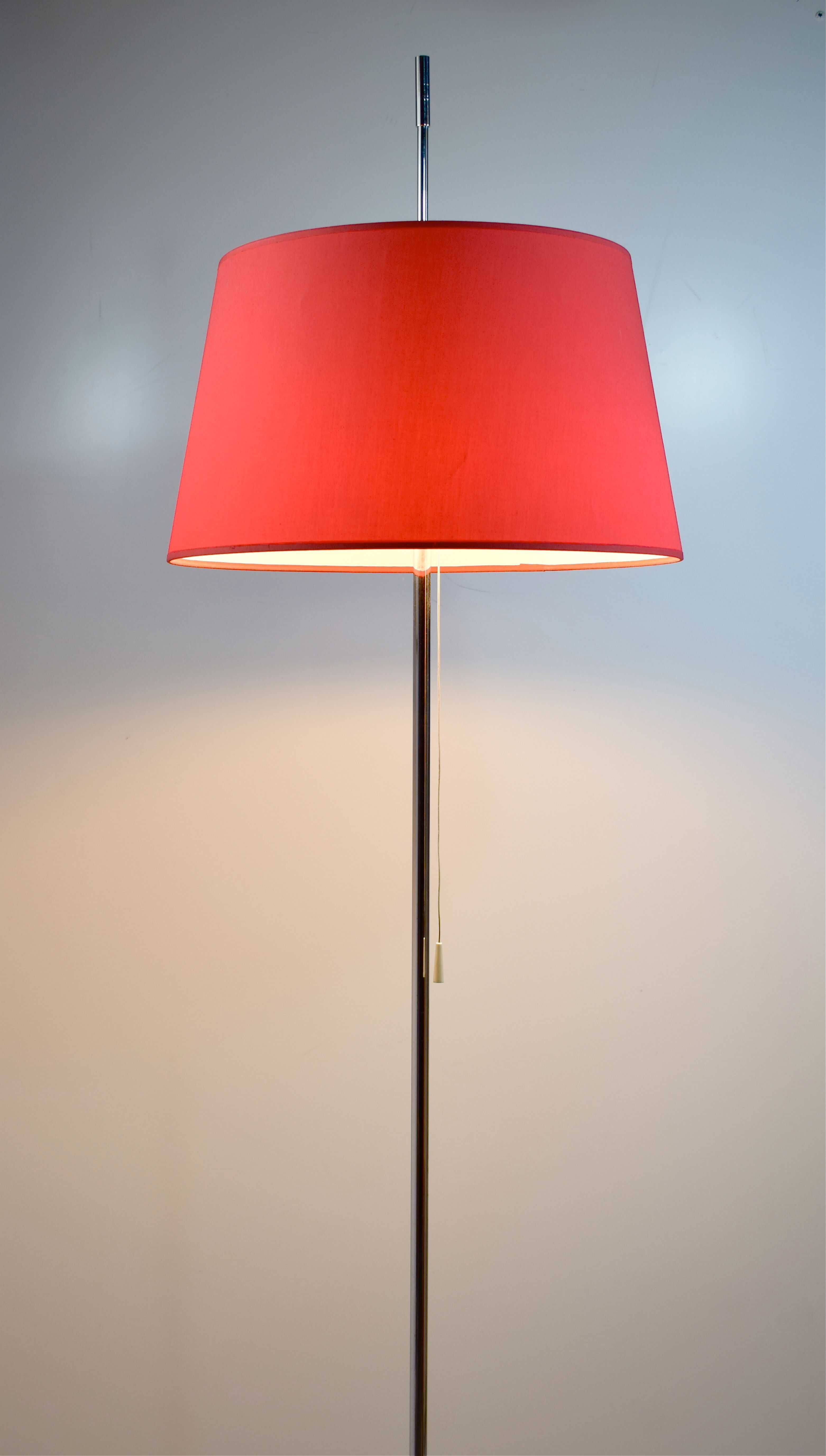 1960 chrome lamppost and red lampshade, double lighting