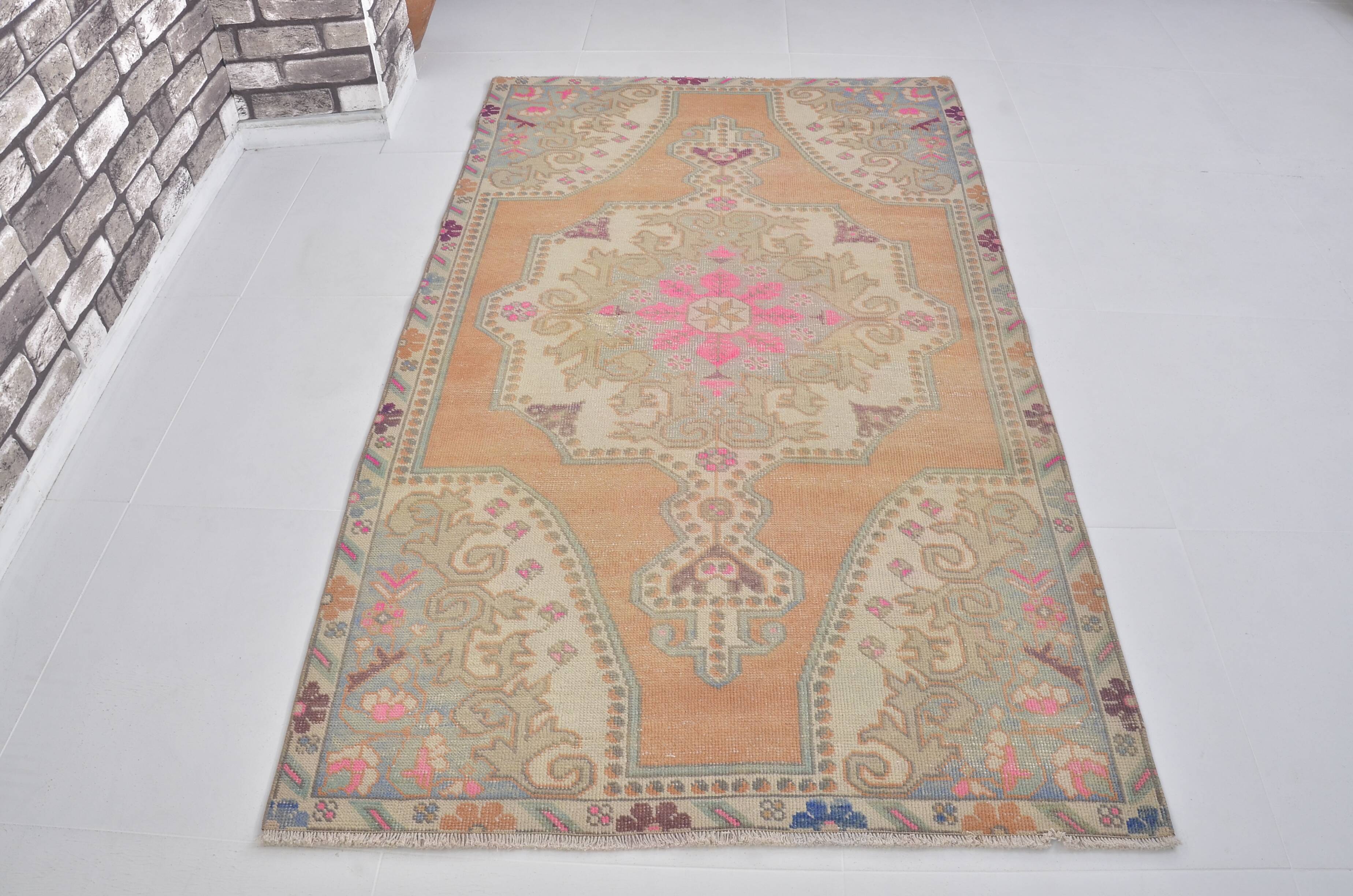 Tapis turc vintage orange et beige sku 2555