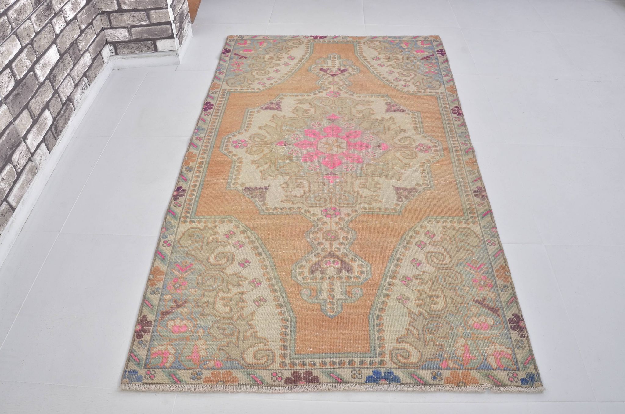 Orange & Beige Turkish Vintage Rug sku 2555