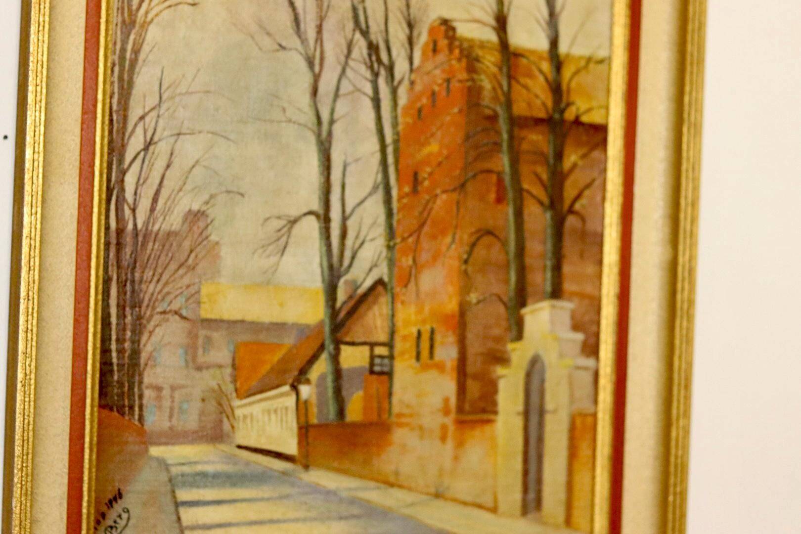 Oil painting on Swedish canvas from the mid-1940s "Street" by Sven Bertil Berg – Vintage and framed.