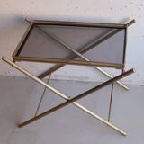 Serving tray, vintage serving tray in smoked glass and gold metal