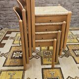 4 chaises en paille dans le style Charlotte Perriand 1970 vintage