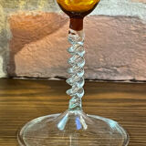 East German GDR Mouth-Blown Amber Art Glass Vase with Swirled Ribbing Texture, Possibly by Lauscha