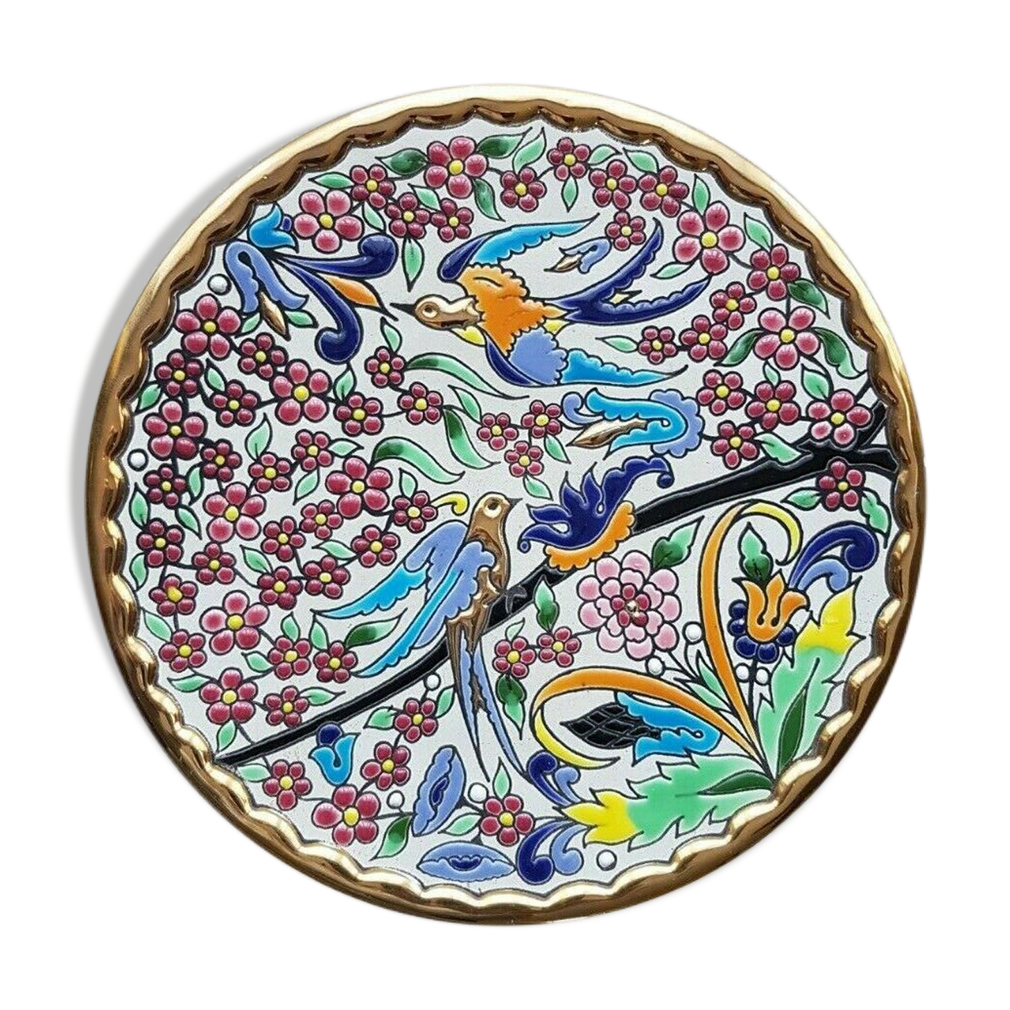 Hand-painted cearco dish with enamels and gold