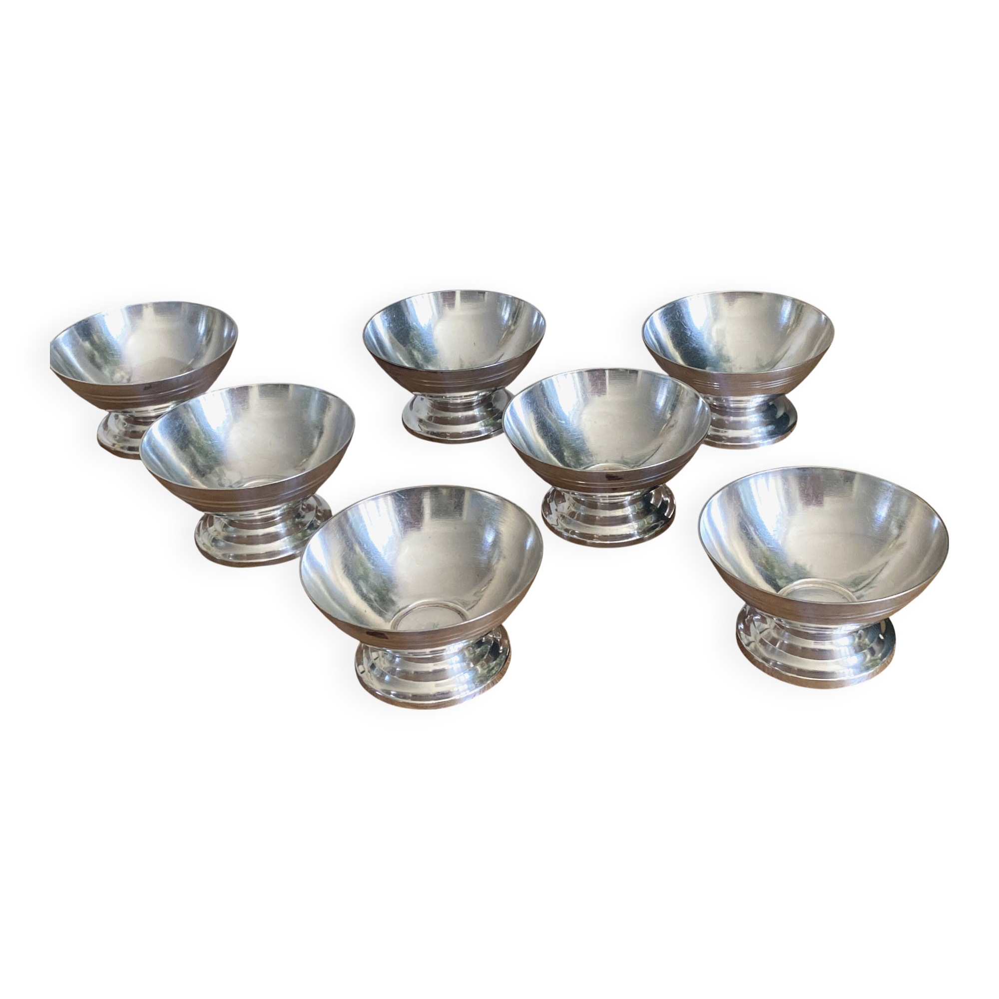 7 silver metal ice cream cups