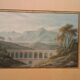 Aquarelle ancienne sur papier du début du XIXe siècle – paysage avec aqueduc.